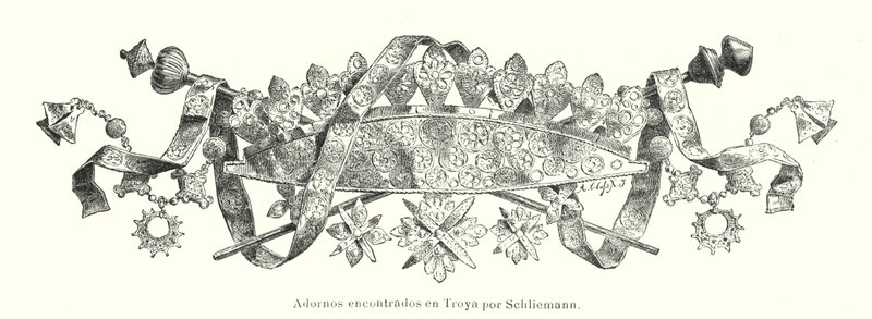 Ornamentti, jonka saksalainen arkeologi Heinrich Schliemann löysi muinaisen Troijan (litho) alueen kaivauksissa tekijältä German School