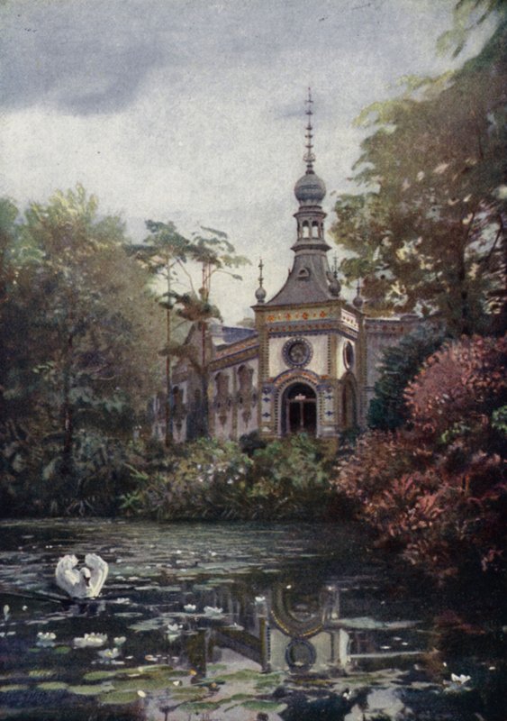 Osa Vierwaldstatterseetä ja uutta apinataloa, Berliinin eläintieteellinen puutarha, Saksa (väri litho) tekijältä German School