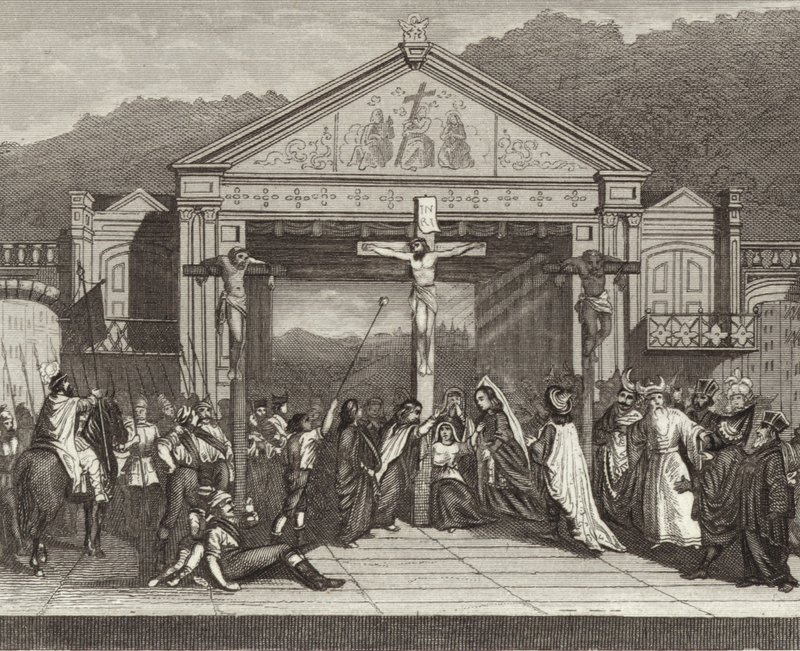 Passion play Oberammergau, Baijeri, Saksa. Kuva Bilder-Atlasista (kaiverrus) tekijältä German School