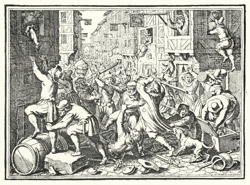 Judengassen, Frankfurtin juutalaisten geton ryöstö Fettmilchin nousussa, 1614 tekijältä German School