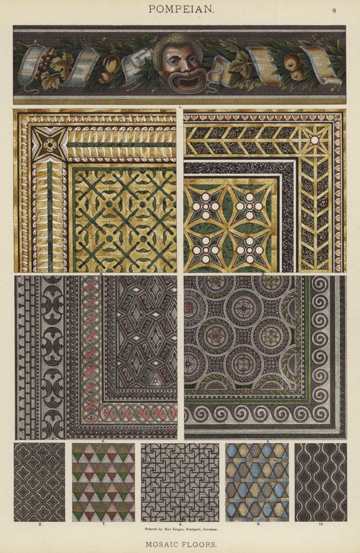 Pompeian, mosaiikkilattiat (väri litho) tekijältä German School