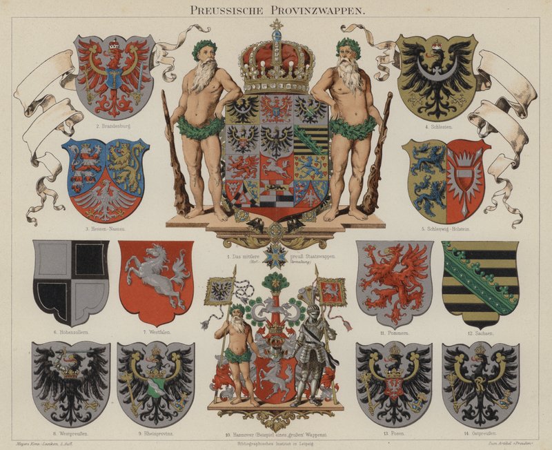 Preussin maakunnan vaakunat (väri litho) tekijältä German School