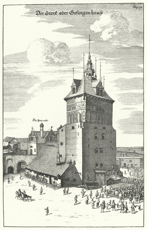 Julkinen ruoskiminen Danzigissa 1600-luvun lopussa (kaiverrus) tekijältä German School