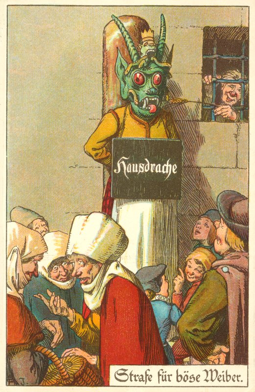 Huonojen vaimojen rangaistus (värilitografia) tekijältä German School