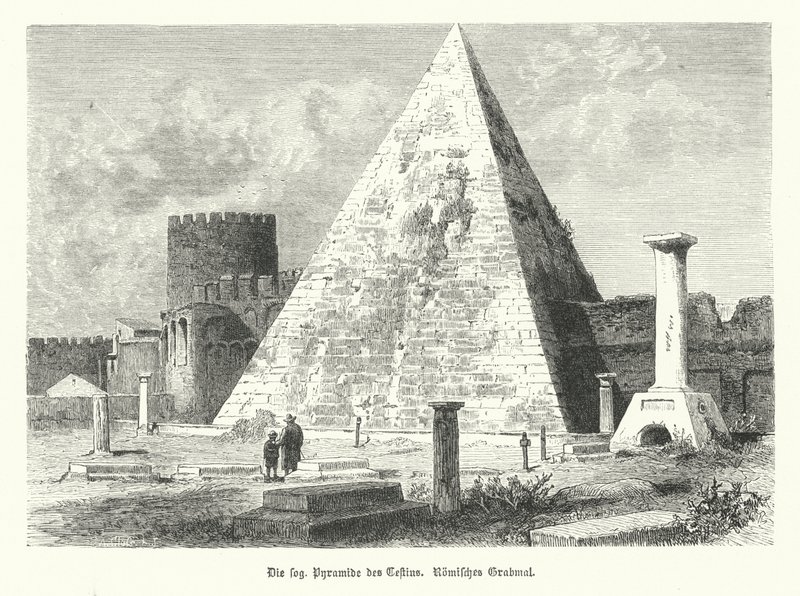 Cestiuksen pyramidi, Gaius cestiuksen hauta, Rooma, rakennettu C12 eKr. (Kaiverrus) tekijältä German School