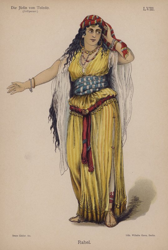 Rahel, kirjasta Die Judin von Toledo (Toledon juutalainen), kirjoittanut Franz Grillparzer (värilitho) tekijältä German School