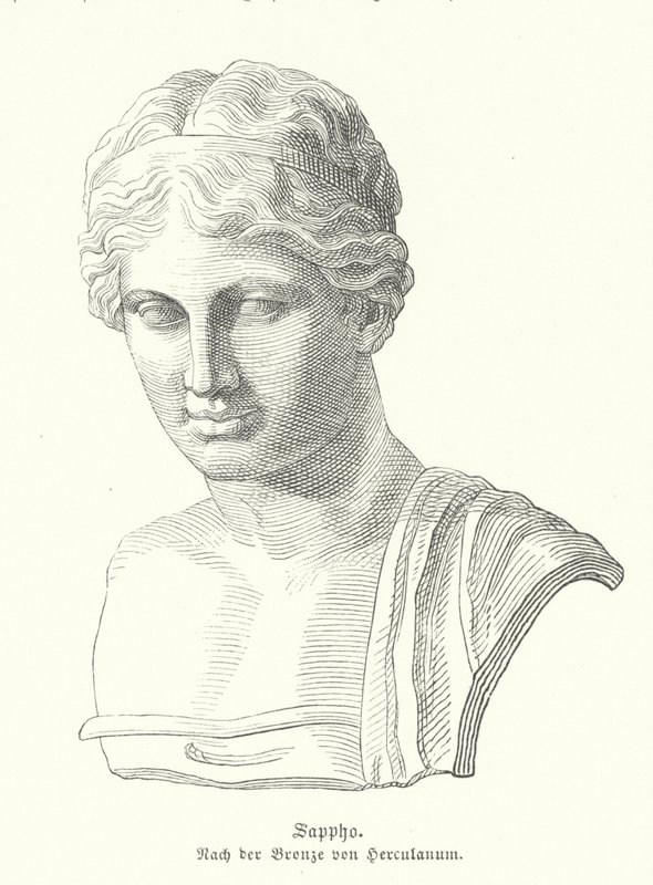Sappho, antiikin kreikkalainen runoilija (kaiverrus) tekijältä German School