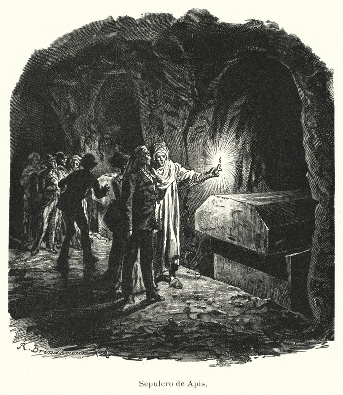 Saqqaran serapeum, muinaisessa Egyptissä palvottujen pyhien Apis-härkien hauta (litho) tekijältä German School