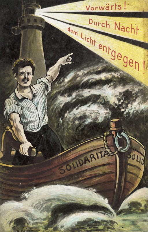 Sosialistinen propagandapostikortti (värinen lito) tekijältä German School