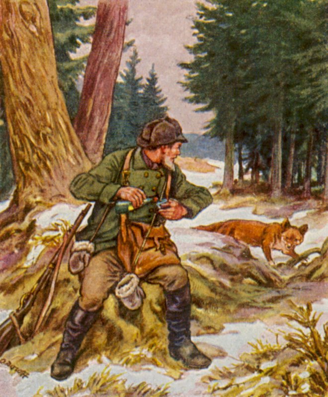 Sonntagsjager / Sunnuntaimetsästäjä (värillinen litografia) tekijältä German School
