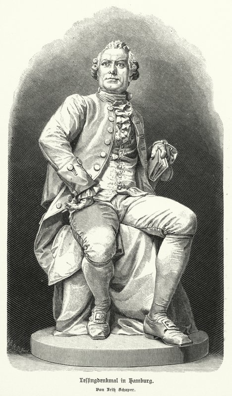 Fritz Schaperin patsas Hampurissa, saksalainen dramaatikko ja filosofi Gotthold Ephraim Lessing (litho) tekijältä German School