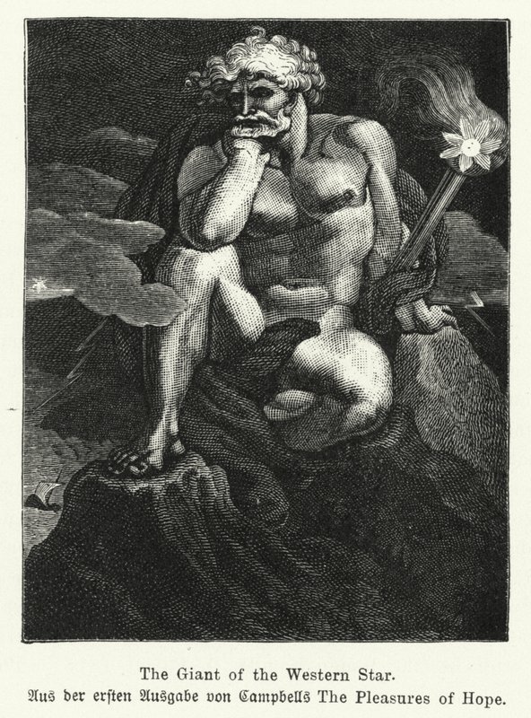 Läntisen tähden jättiläinen, kuvitus skotlantilaisen runoilijan Thomas Campbellin The Pleasures of Hope -teoksen ensimmäisestä painoksesta tekijältä German School