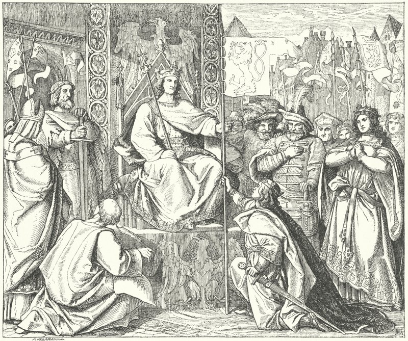 Pyhän Rooman keisari Henrik VII muistaa poikansa John of Bohemia (kaiverrus) tekijältä German School