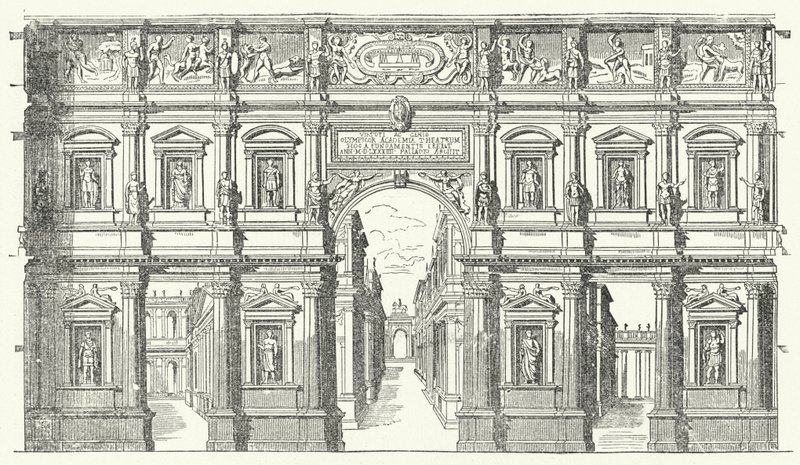 Teatro Olimpico ("Olympiateatteri") Vicenzassa, Pohjois-Italiassa (kaiverrus) tekijältä German School