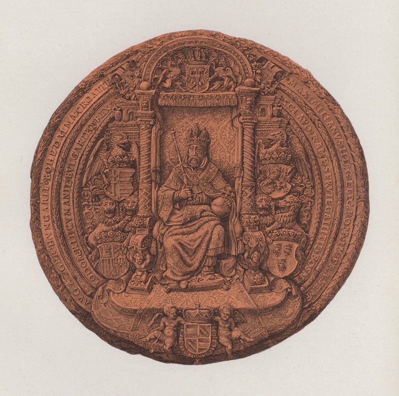 Pyhän Rooman keisarin Maximilian II:n suuri sinetti (väri litho) tekijältä German School