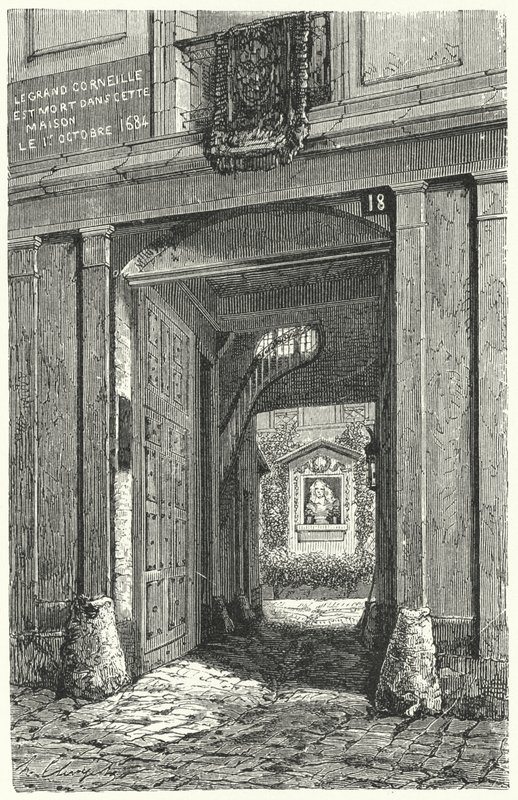Talo Pariisissa, jossa ranskalainen näytelmäkirjailija Pierre Corneille kuoli vuonna 1684 (kaiverrus) tekijältä German School