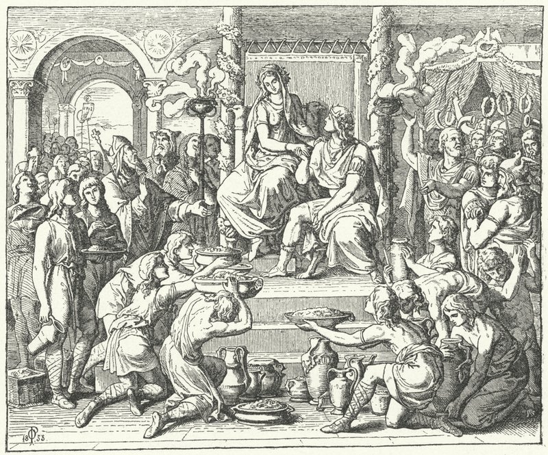 Visigoottien kuninkaan Ataulfin ja Rooman keisarin Theodosius I:n tyttären Galla Placidian avioliitto, 414 (kaiverrus) tekijältä German School