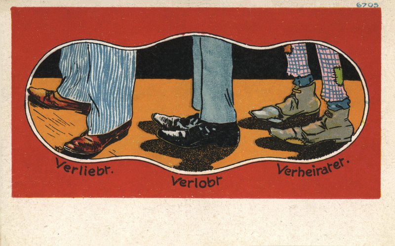 Rakkauden vaiheet kengissä (väri litho) tekijältä German School