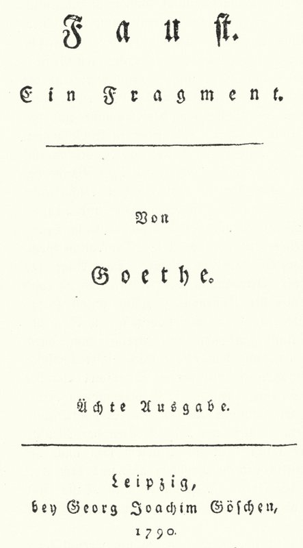 Nimisivu Faustin ensimmäisestä painoksesta, kirjoittanut Johann Wolfgang Von Goethe (kaiverrus) tekijältä German School