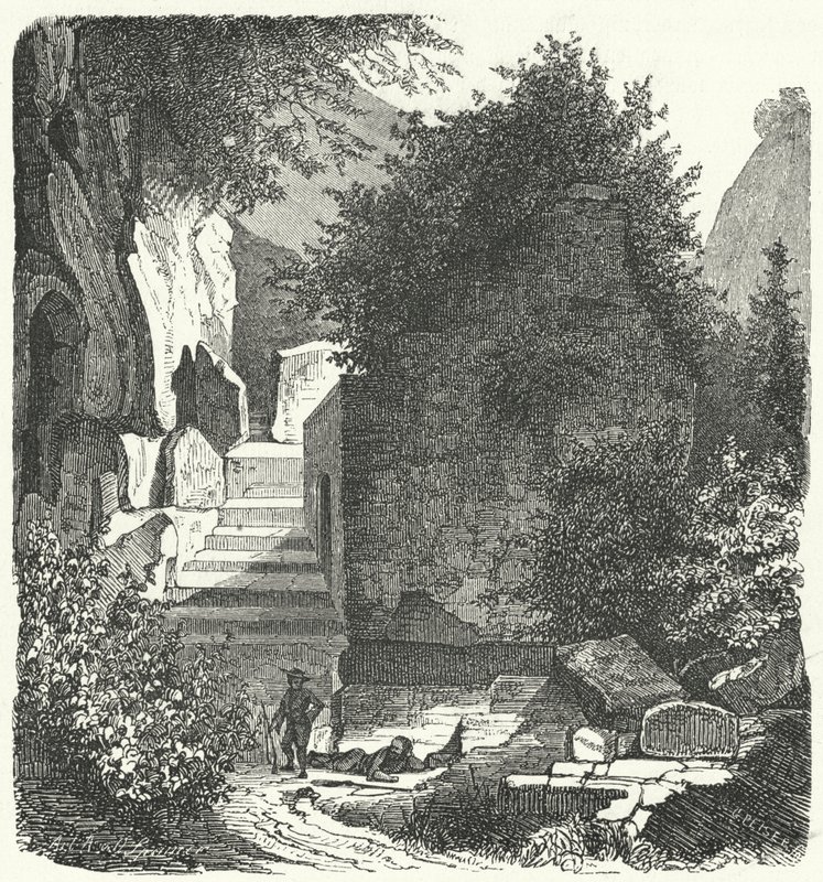 Roomalaisen runoilijan Vergiliusin hauta, Posillipo, Napoli (kaiverrus) tekijältä German School