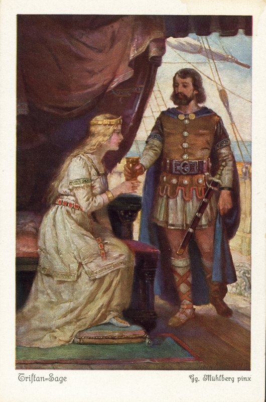 Tristan ojentaa Isooldelle rakkausjuomaa (väri litho) tekijältä German School