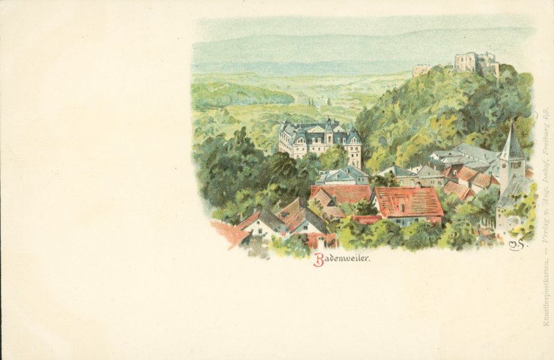 Näkymä Badenweilerin kaupunkiin Saksassa (chromolitho) tekijältä German School