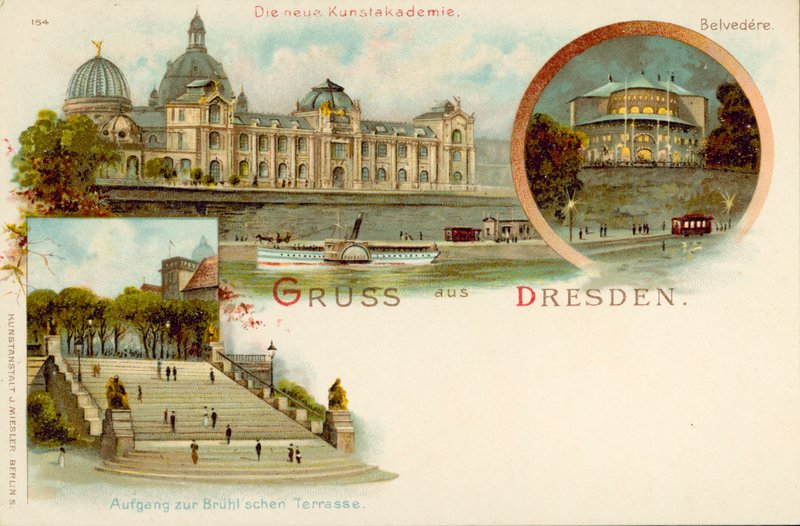 Näkymät Dresdenistä, Saksasta (chromolitho) tekijältä German School