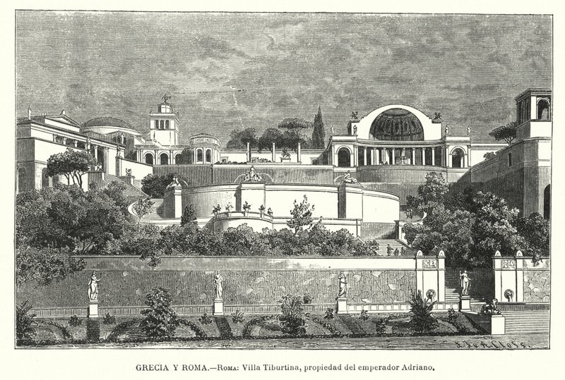 Rooman keisari Hadrianuksen huvila, Tivoli, Italia (litho) tekijältä German School