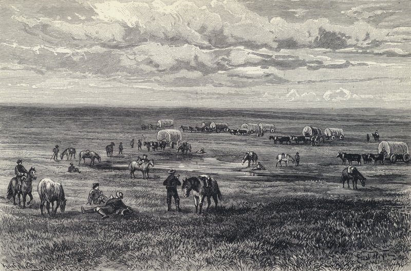 Vaunujuna Etelä-Dakotan preerialla, USA (litho) tekijältä German School