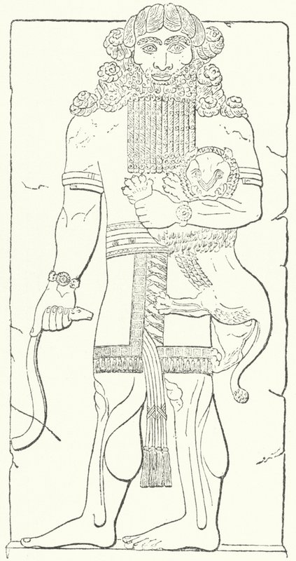 Gilgamesh-seinien kohokuvio Dur-Sharrukinin raunioista, assyrialaisten pääkaupunki kuningas Sargon II:n aikaan (kaiverrus) tekijältä German School