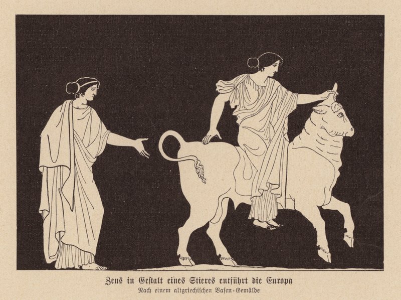 Zeus, härkä, sieppaa Europan (litografia). tekijältä German School