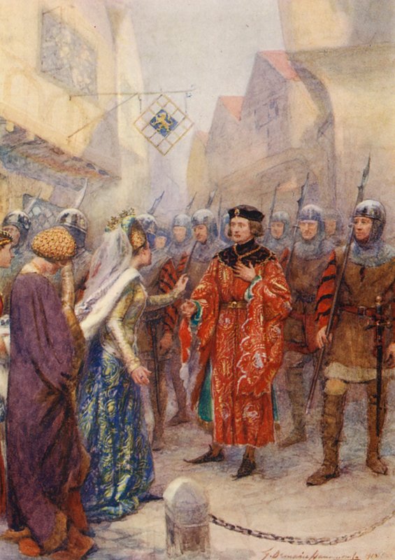 William Shakespearen näytelmä: Rikhard II (värilitografia) tekijältä Gertrude E. Demain (after) Hammond