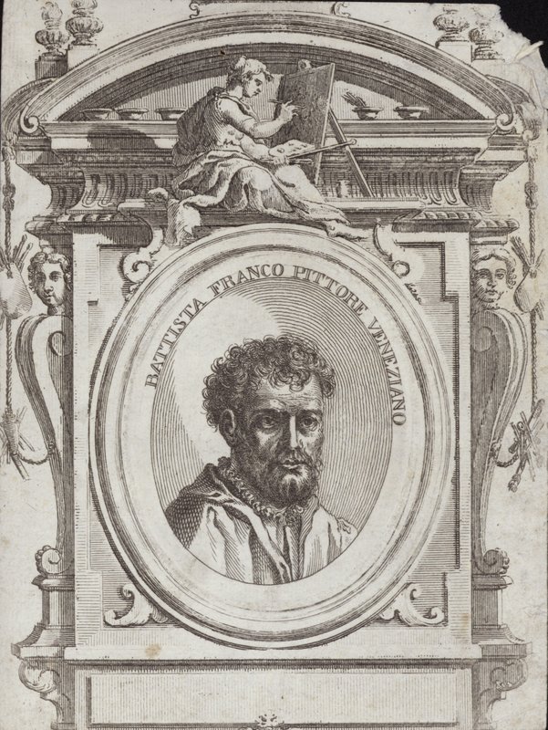 Battista Franco Veneziano, syntynyt Giovanni Battista Franco, italialainen taiteilija. Kaiverrus Giorgio Vasari tekijältä Giorgio Vasari