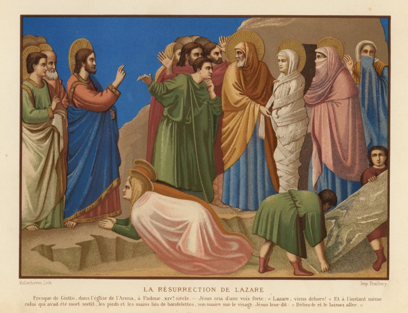 Lasaruksen herättäminen (chromolitho) tekijältä Giotto di Bondone (after)