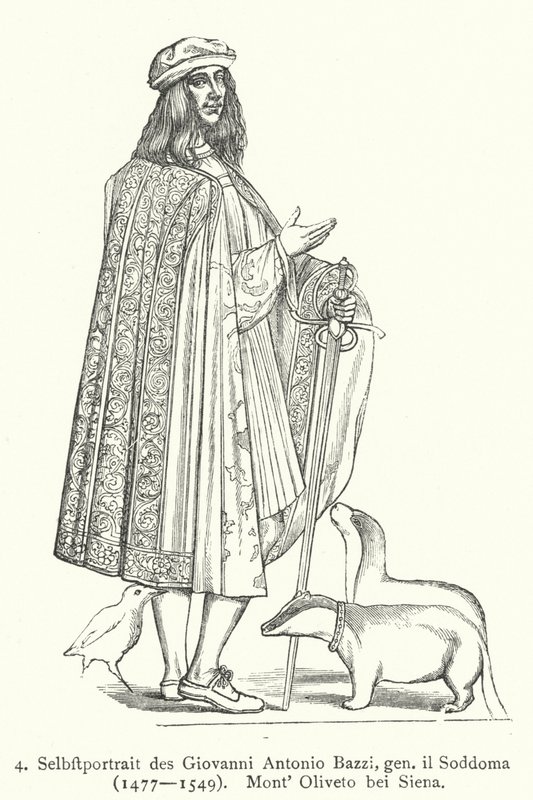 Italian renessanssitaiteilijan Il Sodoman (Giovanni Antonio Bazzi) omakuva (kaiverrus) tekijältä Giovanni Antonio Bazzi (after) Sodoma