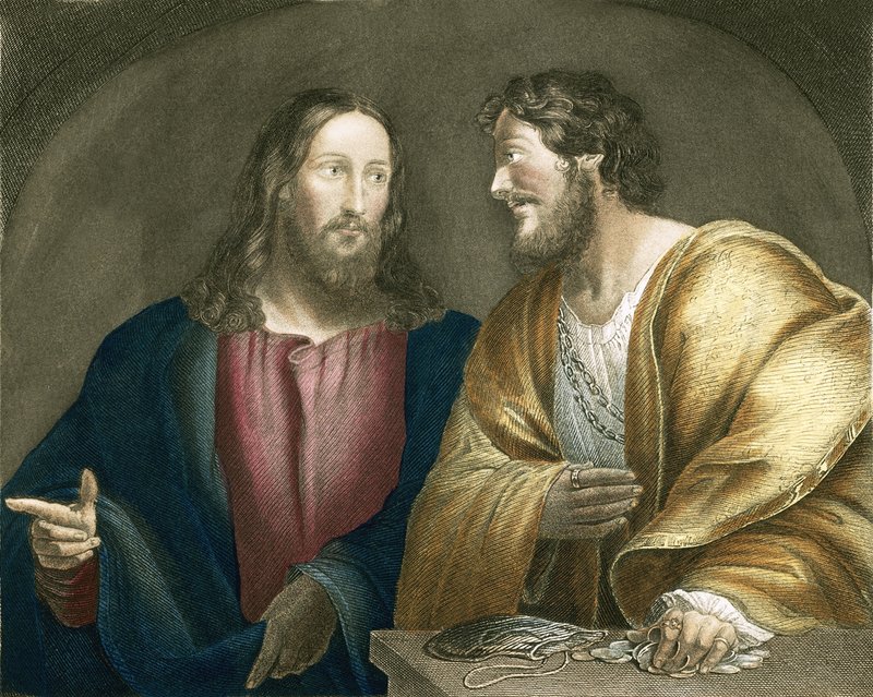 Jeesus värvää Matteuksen opetuslapsekseen tekijältä Giovanni Antonio Pordenone