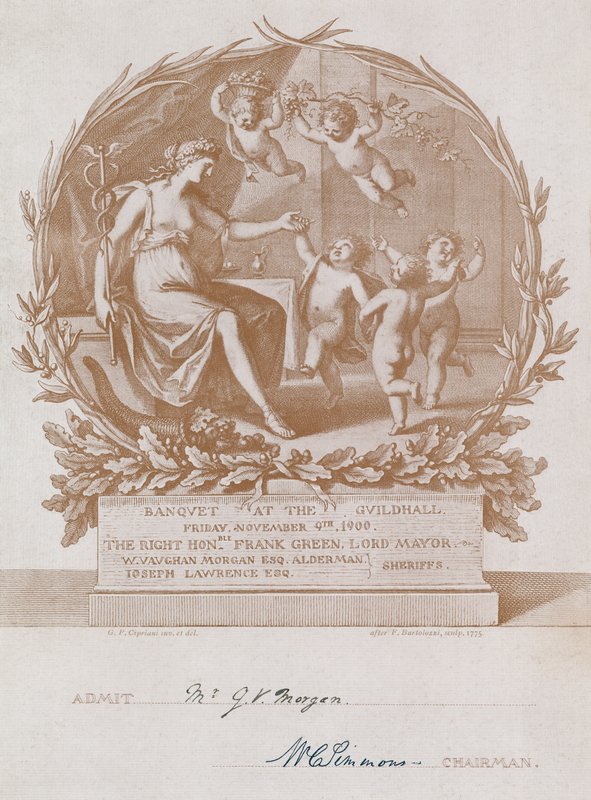 Kutsu juhlaan Lontoon Guildhallissa 9. marraskuuta 1900 tekijältä Giovanni Battista Cipriani