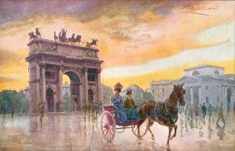 Milano / Milano: Arco della Pace (värilitografia). tekijältä Giovanni Guerzoni