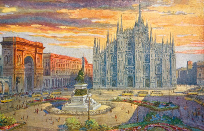Milano / Milano: Piazza del Duomo (värilitaatio) tekijältä Giovanni Guerzoni
