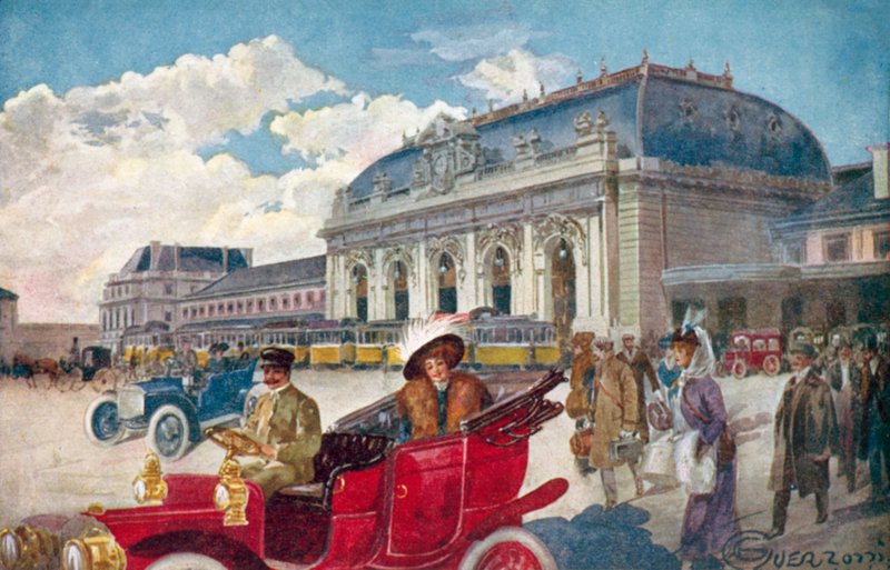 Milano / Milano: Stazione Centrale (värillinen litografia) tekijältä Giovanni Guerzoni