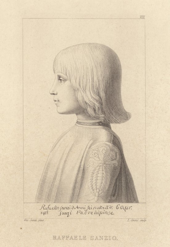 Taiteilija Rafaelin muotokuva nuorena poikana tekijältä Giovanni Santi or Sanzio