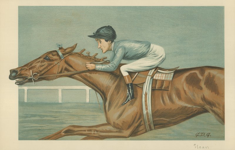 Tod Sloan, Amerikkalainen jockey, 25. toukokuuta 1899, Vanity Fair -sarjakuva tekijältä Godfrey Douglas Giles