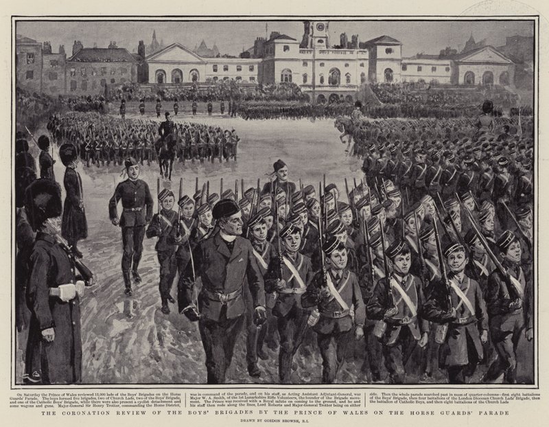 Walesin prinssin kruunausarvio poikien prikaatista hevosvartijoiden paraatissa tekijältä Gordon Frederick Browne