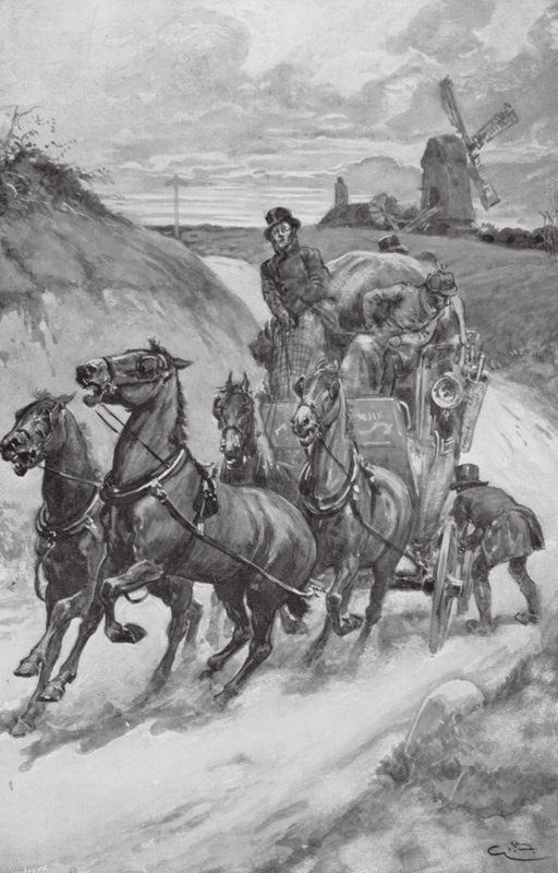 Näyttämövalmentaja vanhoina aikoina (litografia) tekijältä Gordon Frederick (after) Browne