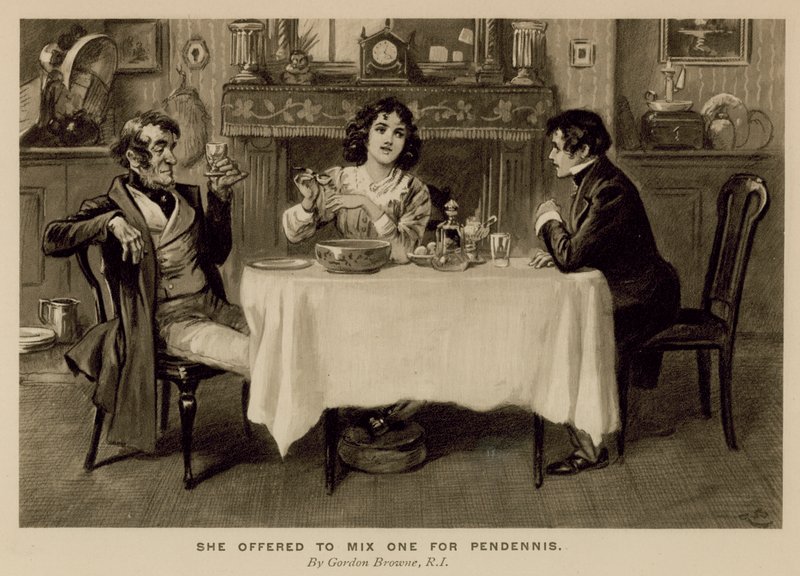 Kuvitus Thackerayn Pendenniksen historiaan (litho) tekijältä Gordon Frederick (after) Browne