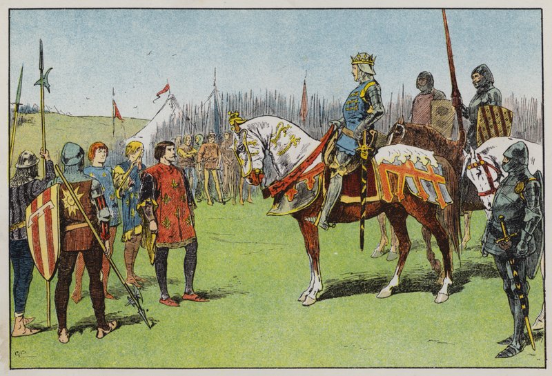Henry V ennen Agincourtin taistelua (väri litho) tekijältä Gordon Frederick Browne