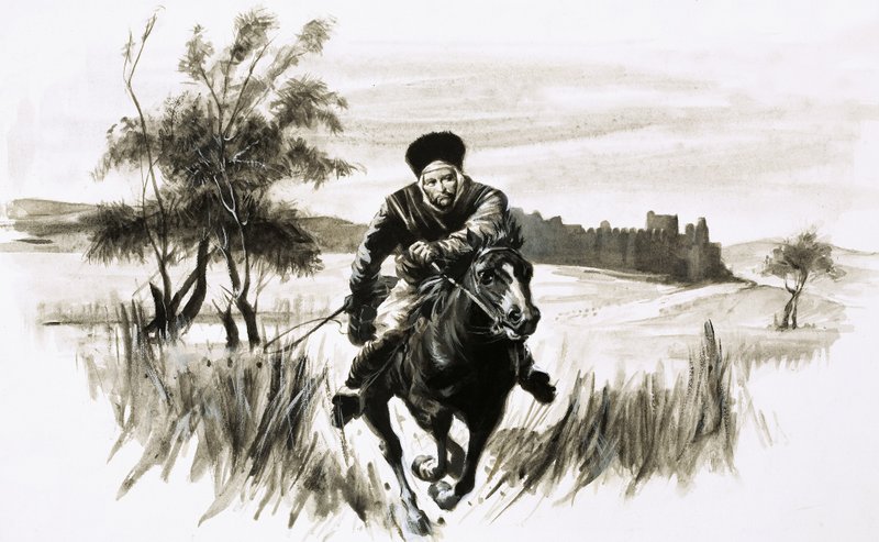 Munkki Johannes tulisella mongolialaisella hevosella. tekijältä Graham Coton