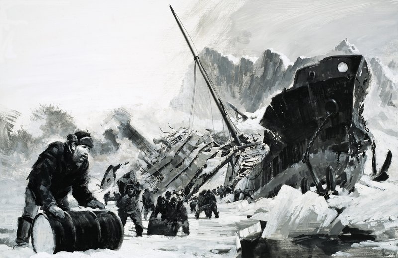 Tunnistamaton laivan hylky jäisellä jäätiköllä tekijältä Graham Coton