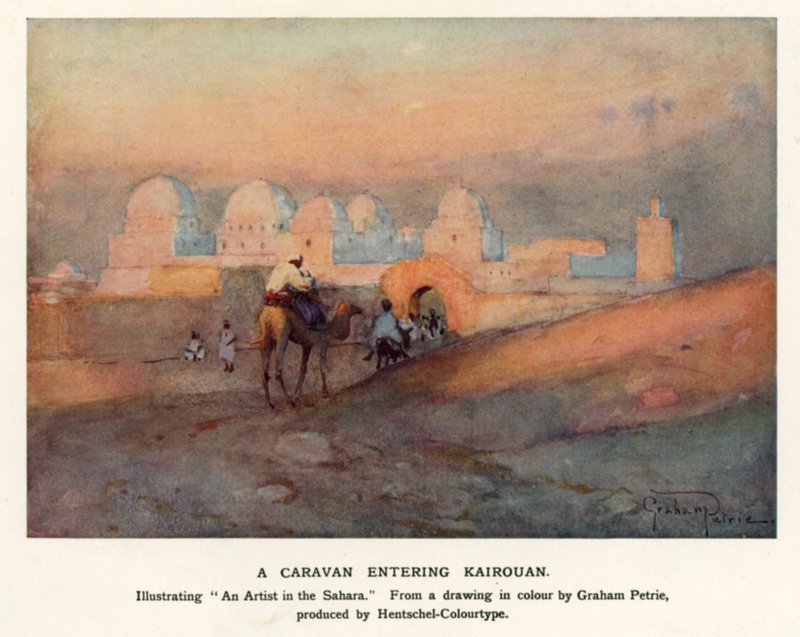 Karavaani saapumassa Kairouaniin (väri litho) tekijältä Graham Petrie