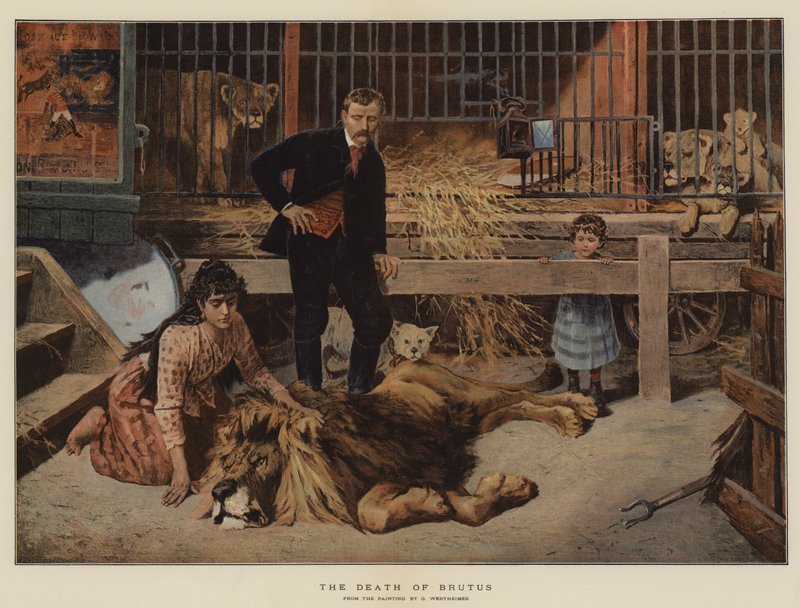 Brutuksen kuolema (chromolitho) tekijältä Gustav Wertheimer